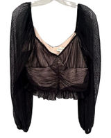 Meraki Illusion‎ Ruched Crop Top Womens XL Black Whimsigoth Goth Dark Romance Photo 0
