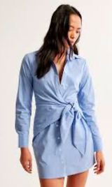 NWOT Abercrombie & Fitch Light Blue Pinstripe Long Sleeve Shirt Dress Photo 0
