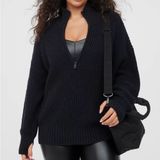Aerie Offline Chillside Quarter Zip Sweater Cotton Black Large Cozy Loungewear Photo 0