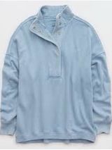 Aerie Getaway Quarter Snap Sweatshirt Size Small Blue Photo 0