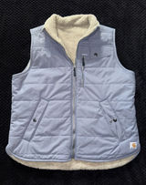 Carhartt Vest Women's Blue Quilted Reversible Sherpa Lined Fleece Workwear Sz M Photo 0
