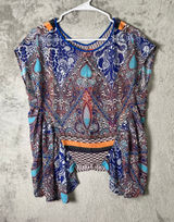 Clover Canyon Flower Power‎ Blouse XS Blue Paisley Scarf Print Indie New Photo 0