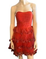 Strapless Tiered Tulle and Sequined Skirt Dress Cinnamon 9 NWOT Photo 0