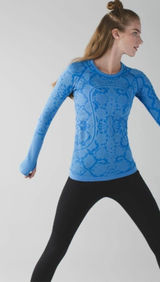 LULULEMON Women Blue Snakeskin Swiftly Tech Long Sleeve Athletic Top Size 6 Photo 0