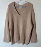 Urban Outfitters Tan Shaker‎ Stitch Oversized V-Neck Pullover Sweater Small Photo 0