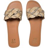 Yoki Alabama 20 Beige Rhinestone Woven Slide Sandals‎ Women Size 9 Photo 0
