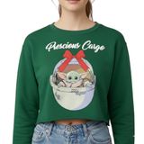 Star Wars Grogu Cropped Sweatshirt Women's M Green Baby Yoda The Mandalorian Photo 0