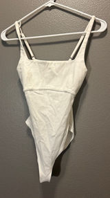 White Square Neck Bodysuit Sleeveless Thong Back Tank Basic Layering XS Photo 0