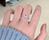 NEW Coquette bow adjustable ring, rhinestone bow jewelry, stocking stuffer Photo 0
