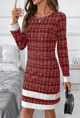 Red Checked Sleeve-Trimmed Dress Photo 0