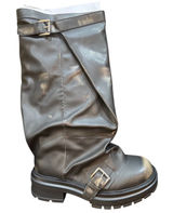 Madden Girl Women's Restore Knee-High Slouchy Lug-Sole Moto Boots Taupe Size 8.5 Photo 0
