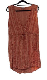 Time and Tru XL Orange Floral Print Deep V Elastic‎ Tie Waist Mini Dress Pockets Photo 0