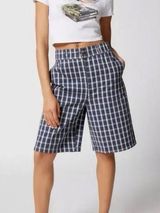 Urban Outfitters Playa Plaid Longline Shorts Size Large Blue White Relaxed Baggy Photo 0
