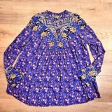 Free‎ People Wildflower Fields Henley Tunic Blouse Blue Floral Size Medium M Photo 0