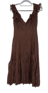Vintage Intuitions Brown Ruffle Dress Cotton Boho Prairie Midi‎ Size 8 Photo 0