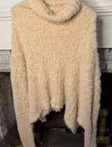 Free People Fuzzy Eyelash Knit Turtleneck Sweater Cream Oversized Cozy Photo 0