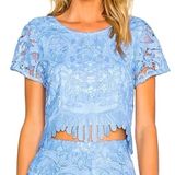 Lovers & Friends Daycation Lace Embroidered Boho Crop Top in light baby Blue XS Photo 0