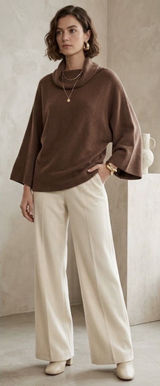 Carlisle 100% Cashmere Boxy Brown Sweater Size Large Wide Sleeve Turtleneck Photo 0