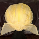 Vintage 1960s Yellow Turban Hat Pleated Mod Bow Back Union Made USA Retro Women Photo 0