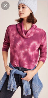 Anthropologie Maeve Medium Pink Ainsley Tie Dye Cowl Neck Waffle Knit Thermal Photo 0