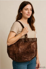 Yih Jou 605 Brown Genuine Leather Textured Large Tote Bag Photo 0