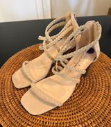Joie Felina Braided Strappy Block Heel Sandals Sand Beige Square Toe‎ Size 8.5 Photo 0