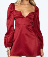 Princess Polly Della Long Sleeve Mini Dress Burgundy Ruched NWT Size‎ 4 Photo 0
