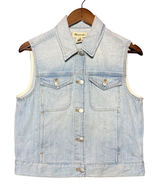 Madewell Women Small Light Wash Denim Trucker‎ Vest Blue Button Up Western Moto Photo 0