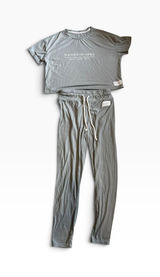 Danskin Lounge Set L Grey Ribbed Short Sleeve Top and Pants Athleisure Co-ord Photo 0