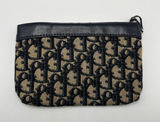 Vtg 1980s Christian Dior Navy Blue Trotter Canvas and Leather Zip Pouch Wallet Photo 0
