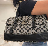 Vintage COACH Hamptons Signature Logo Satchel Bag F13070 Black/Gray Turn Lock Photo 0