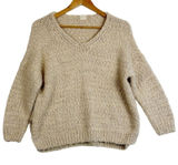 Altar'd State Sweater Womens S/M Beige Oversized Boucle Knit V-Neck Slouchy Photo 0