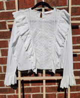 Zara White Eyelet Cotton Peasant Blouse Long Sleeved Small Photo 0