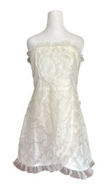 NWT Lulus Sweetness White Floral Jacquard Strapless Mini‎ Dress L Sorority Rush Photo 0
