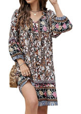 Bluetime Women's Boho 3/4 Sleeve Summer Babydoll Dress V-Neck Knee Length Large‎ Photo 0