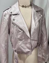 Forever 21 Metallic Pink Cropped Faux Leather Moto Biker Jacket Photo 0