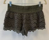 2010s American Rag Olive Green Crochet Lace Shorts Smocked Waist Boho Tiered Med Photo 0