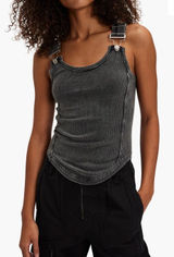 We The Free NWT Jamie Tank Washed Black Ribbed Buckle Straps Photo 0