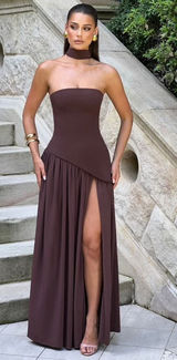 NEW Babyboo Maliyah Maxi Dress in Plum Brown Size Small Photo 0