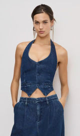 NWT Good American Denim Halter Vest Large, INDIGO724 Photo 0