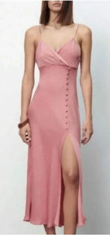 ZARA Size M Pink Satin Slip Dress Side Slit Spaghetti Straps Bloggers Favorite Photo 0