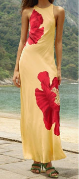 Farm Rio Poppy Flowers Maxi Dress Medium Yellow Floral Sleeveless Tropical Bold Photo 0
