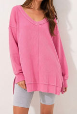 Aerie Pink Waffle Knit Oversized Tunic Top Size M Cozy Lounge Casual Photo 0