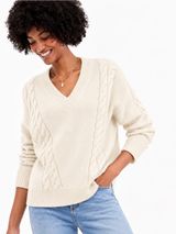 Charter Club Soft Cream 100% Cashmere Cable-Knit V-Neck Sweater Size Medium Photo 0