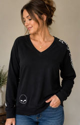 Harley-Davidson Racine WI Black Skull Embroidered V-Neck Pullover Hoodie L Photo 0