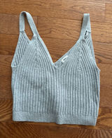 Aerie Womens XL Gray Ribbed Knit V-Neck Cropped Sweater Tank Top‎ minimalist Photo 0