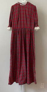 Unbranded Cotton Prairie Peasant Lace Trim Plaid Maxi Dress Red Photo 0
