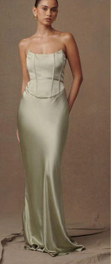 Meshki Dress - Satin Strapless Maxi Dress - Sage Photo 0