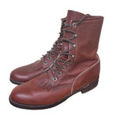 Vintage Justin Boots Womens 8‎ B Burgundy Kiltie Lace Up Roper Boots Leather USA Photo 0
