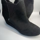 TOMS Womens Size 9.5 Black Suede Leather Wedge Ankle Bootie Almond Toe Slip On Photo 0
